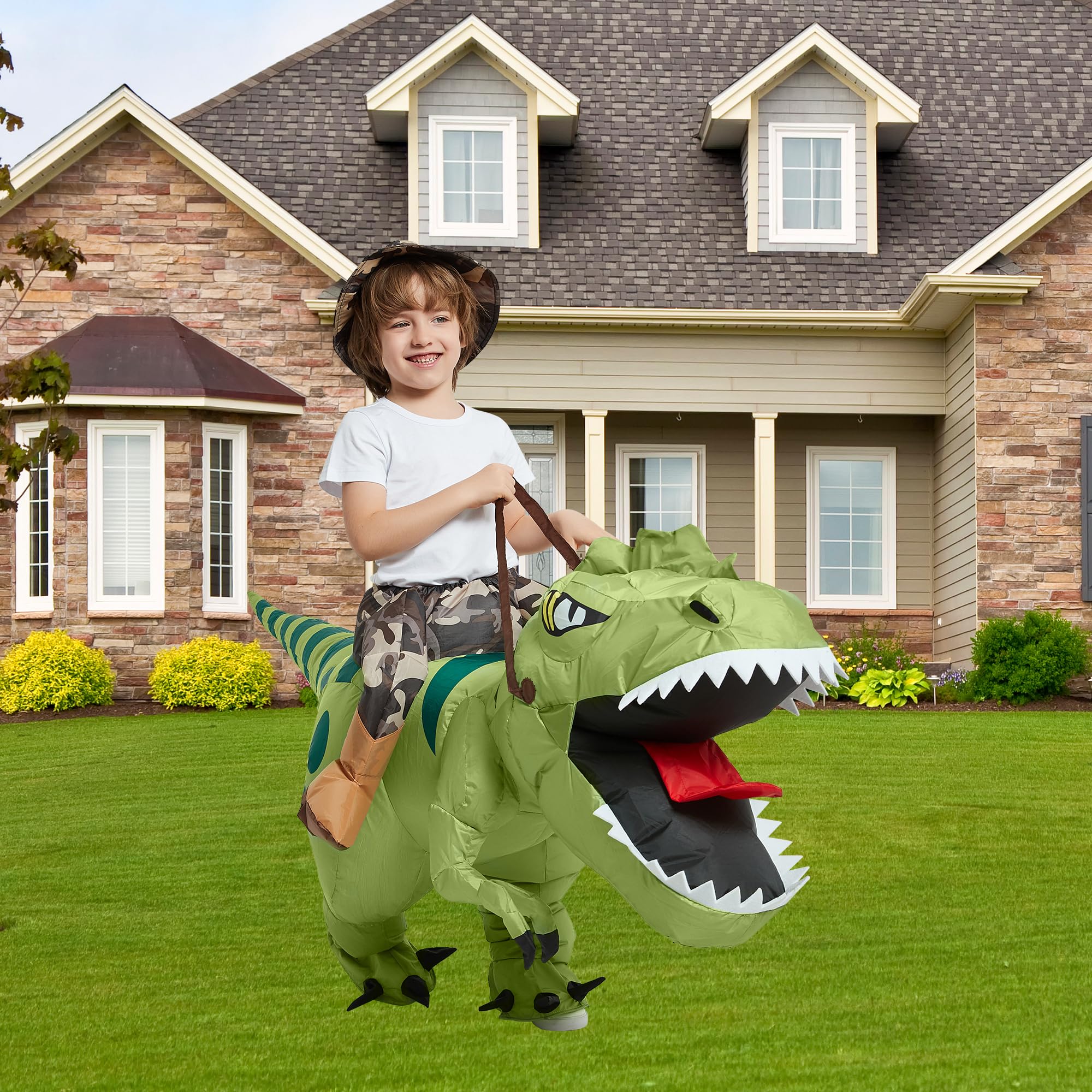 One Casa Inflatable Dinosaur Costume Riding T Rex Air Blow up Funny Fancy Dress Party Halloween Costume for Kids
