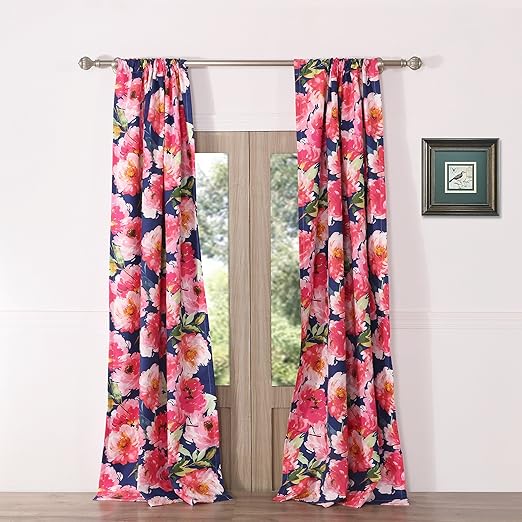 Amazon Com Barefoot Bungalow Peony Posy Curtains Navy Home