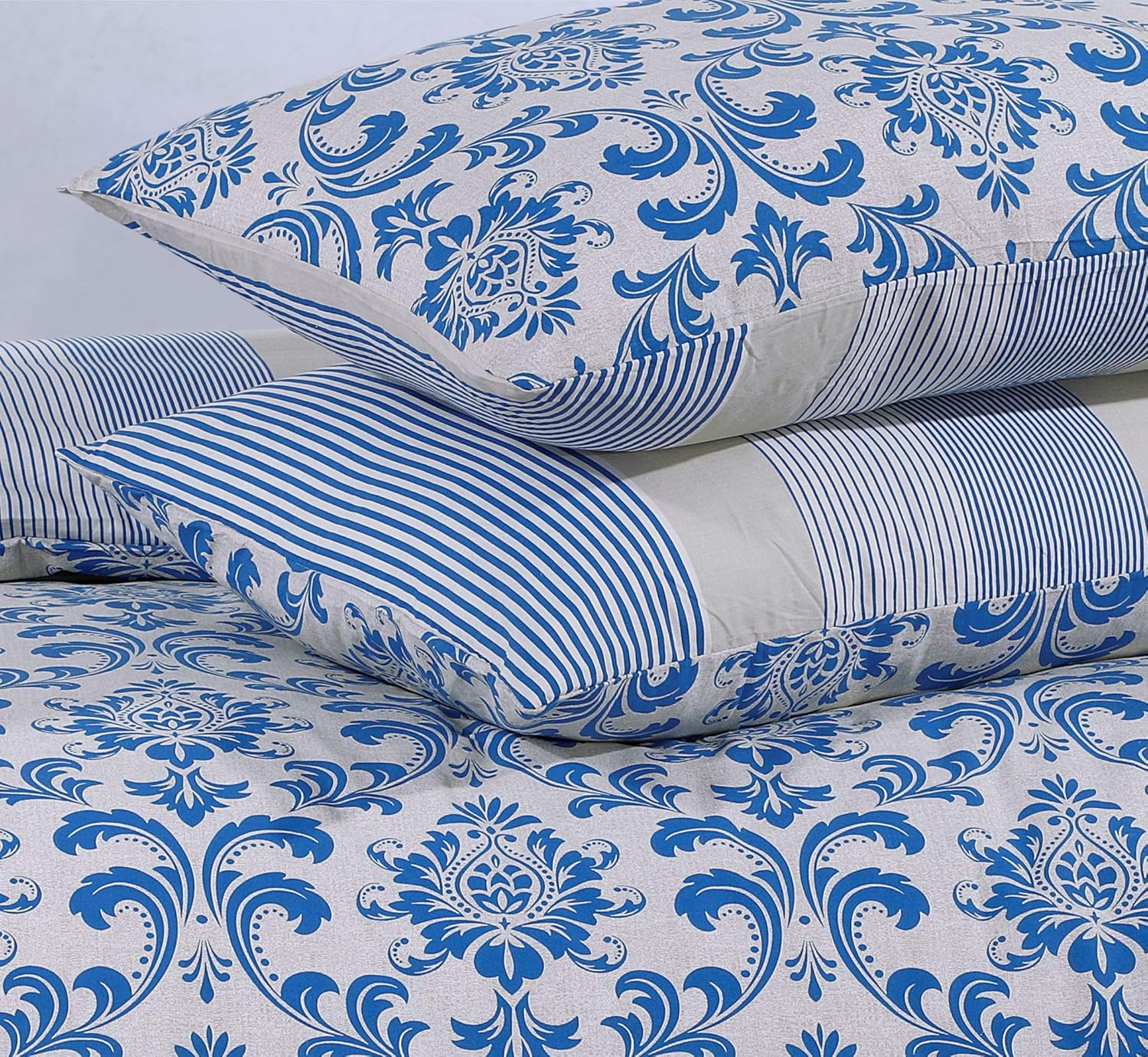 100 Pure Cotton Reversible Patterned Duvet Cover Sets, Istambul Blue
