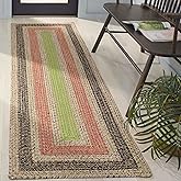 Safavieh Washable Rug Outdoor Braided Collection - 2'3" x 8' Runner, Black & Light Green, Handmade & Reversible, Non-Shedding