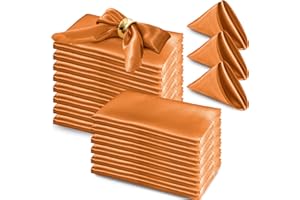 RUDONG M 72 Pack Orange Satin Napkin, 17 x 17 Inch Square Cloth Napkins, Soft Fabric Napkin with Scalloped Edges, Reusable & Washable Dinner Table Napkins for Weddings, Banquet, Parties Decoration