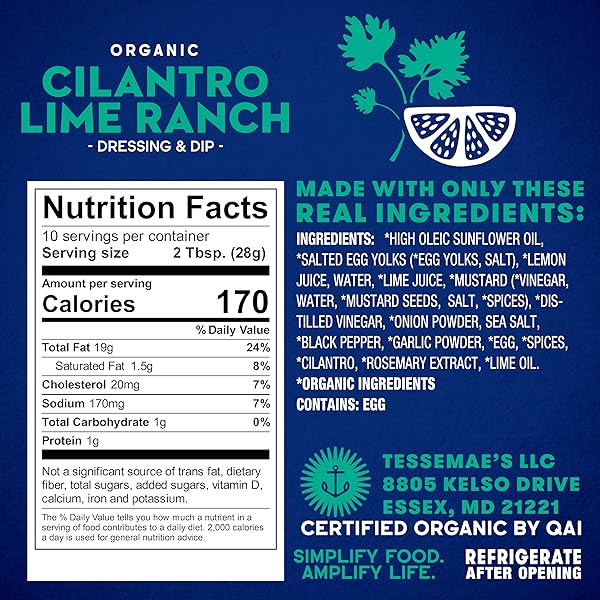 TESSEMAE’S ALL NATURAL SALAD DRESSING – FRESH FLAVORS FOR EVERY PLATE (1 PACK, CILANTRO LIME RANCH)