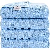 American Soft Linen Luxury 4 Piece Bath Towel Set, 600 GSM 100% Cotton Turkish Bath Towels for Bathroom, 27x54 in Large Bathroom Shower Towels, Sky Blue