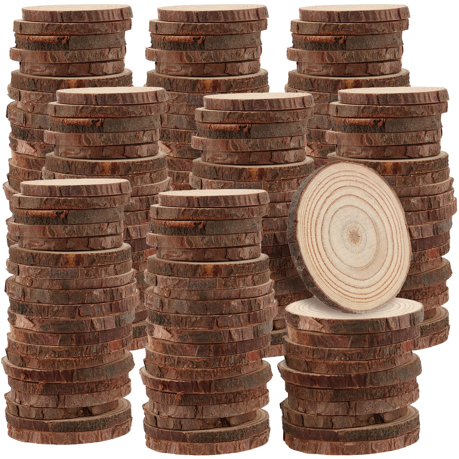 MUKLEI 140PCS 4-5cm Natural Wood Slices, Unfinished Wooden Log Slices, Wooden Log Discs No Hole Round Wood Circles for Crafts, DIY, Wedding Christmas Ornaments