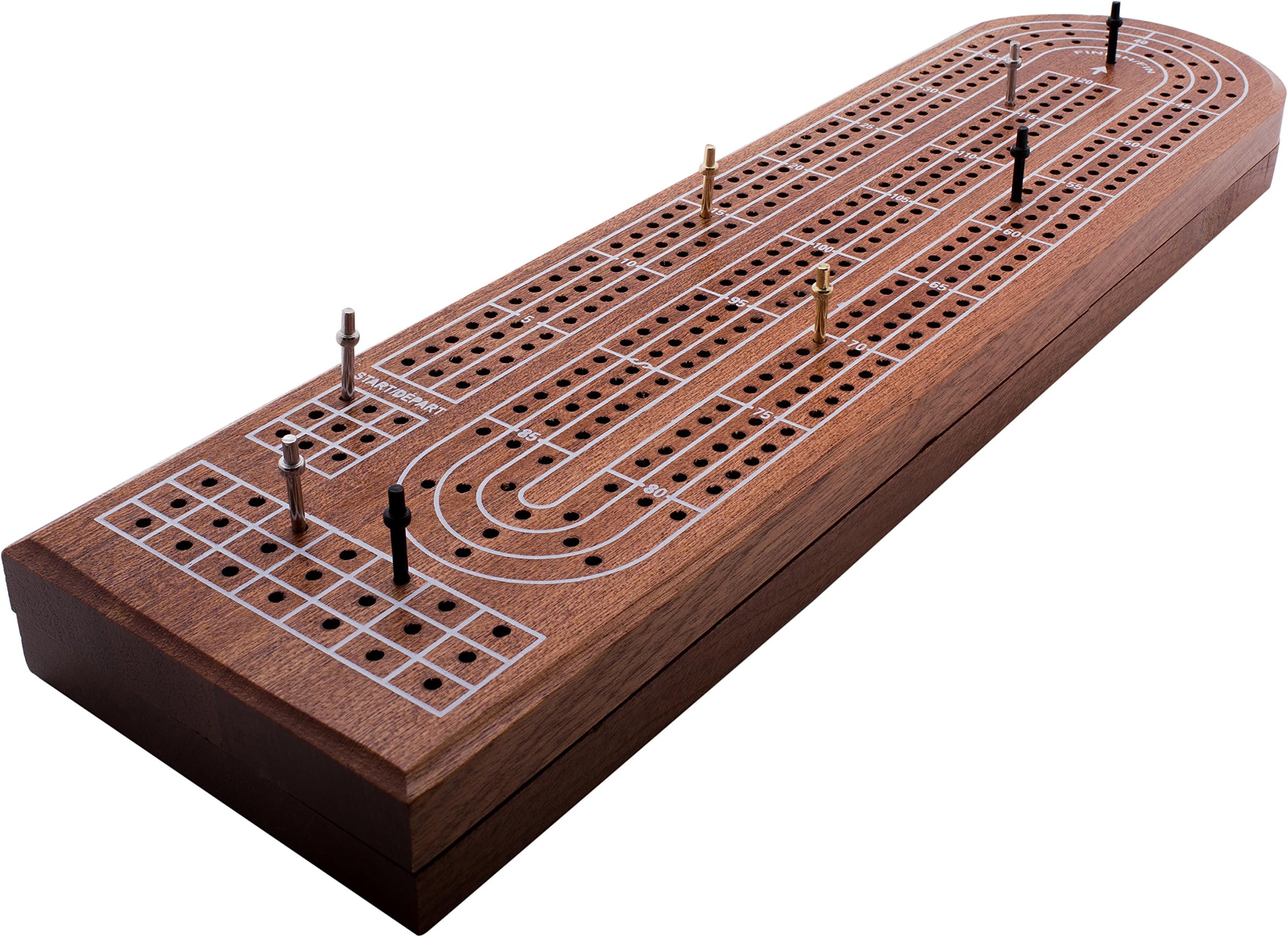 GrowUpSmart Premium Cribbage Board Game with 3-track classic Cribbage Board, free Playing Cards Deck, easy grip metal Cribbage Pegs, kids/adults Retro Wooden Board Set, hard wood+convenient storage