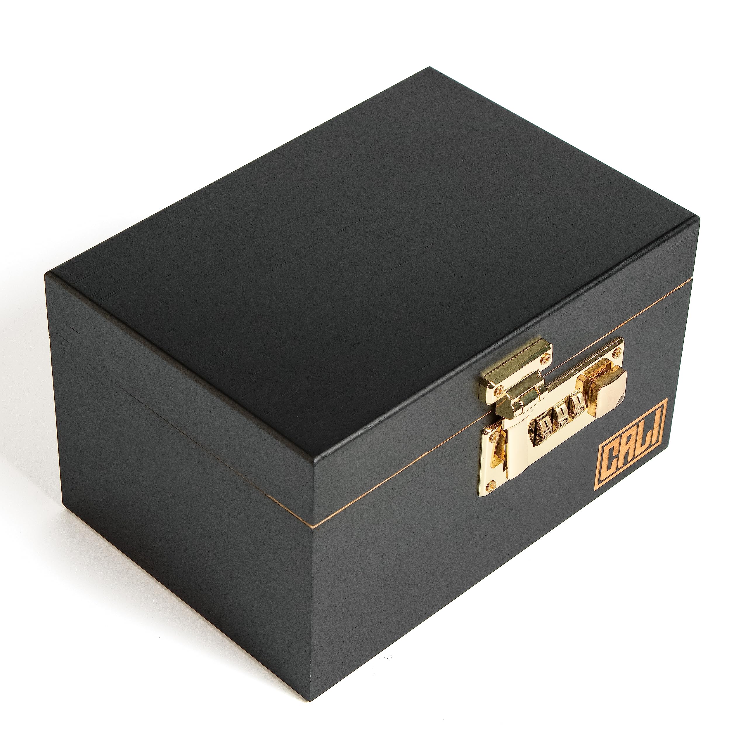 CALI Lockable Bamboo Stash Box with Hinged Lid (Black)