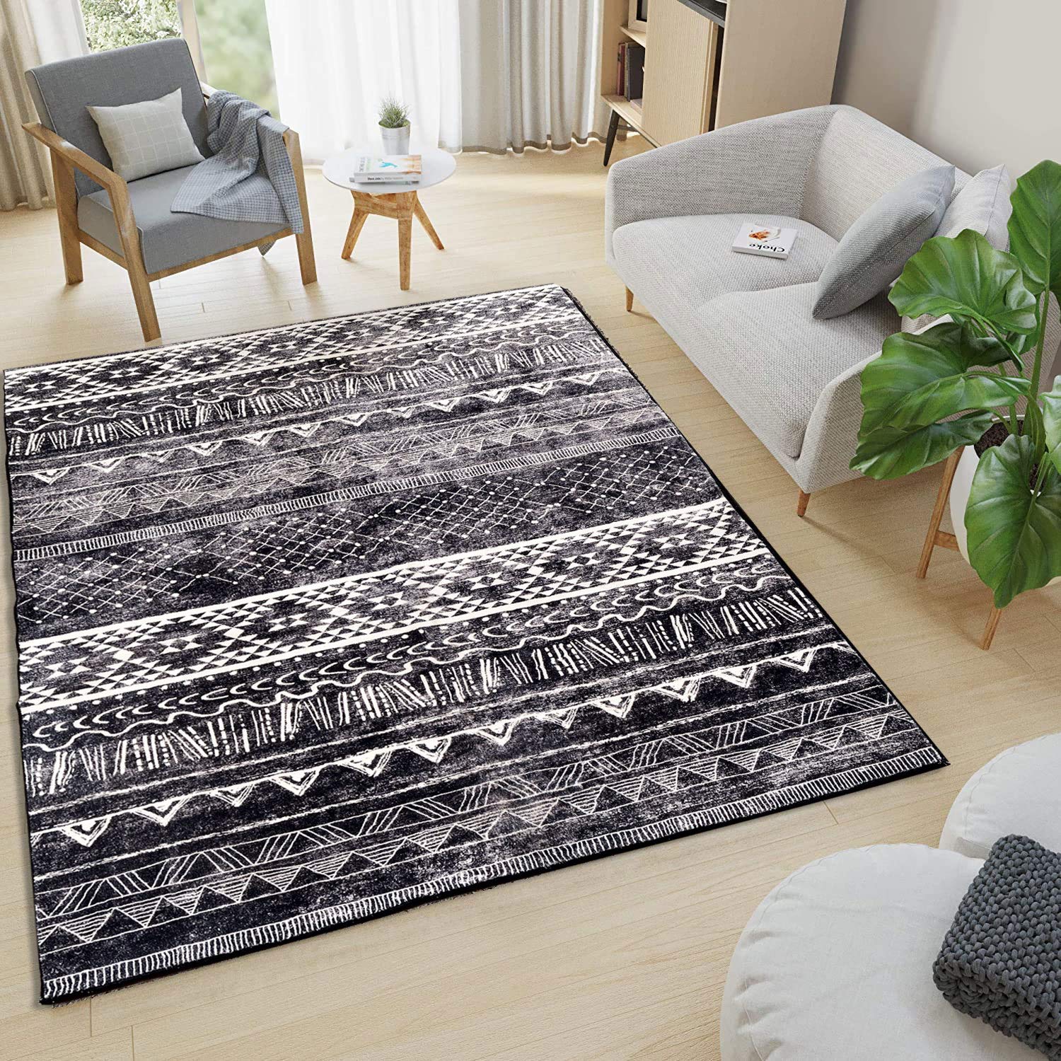 Area Rugs Modern Style Rug Artistic Traditional Unique Carpet Soft Short Pile Living Room Carpets Anti Slip Floor Mat Large for Hallway Bedroom (Black white, 120 x 160 cm)