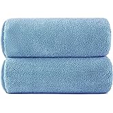 POLYTE Ring Spun Microfiber Oversize Quick Dry Lint Free Bath Towel, 60 x 30 in, Pack of 2 (Blue)