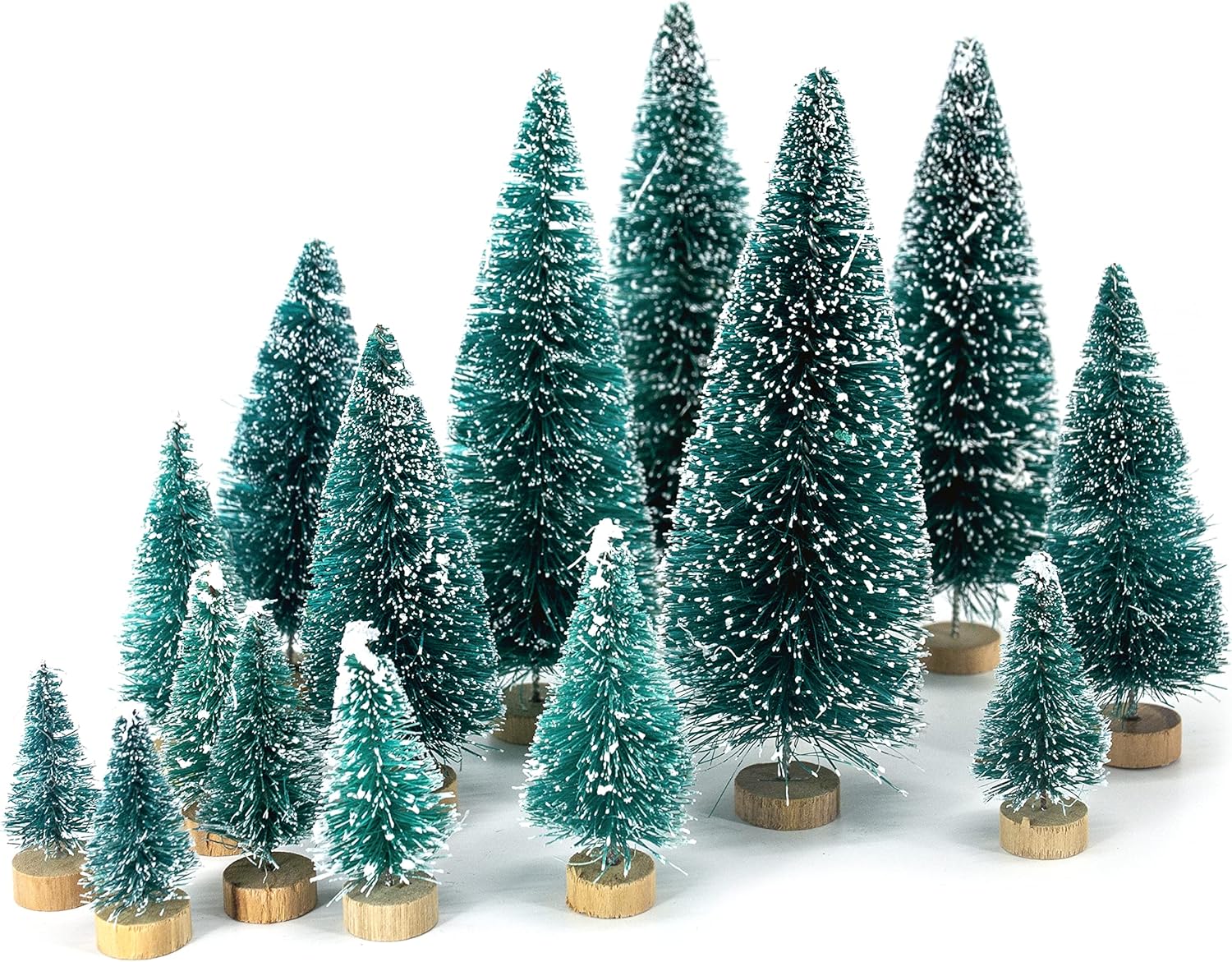 Trees - LOVEINUSA 40 Pack Mini Christmas Bottle Brush Trees, Tabletop Snow Flocked Village Trees in 5 Sizes for Christmas Village, Diorama & Holiday Table Decor