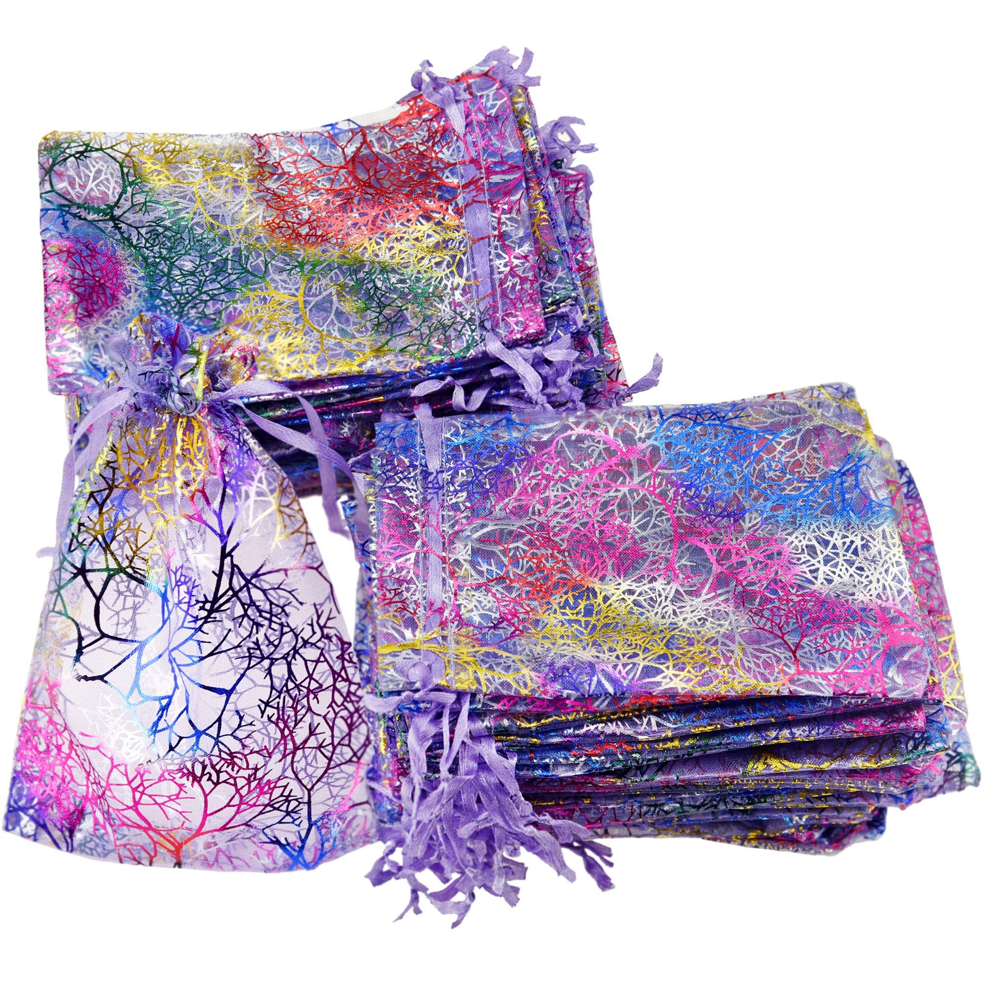 FiveSeasonStuff Organza Wedding Favours Gift Bags Jewellery Birthday Party Baby Shower Arts & Crafts Gift Wrapping Candy DIY Pouches (7cm x 9cm, Mix Colour Purple)