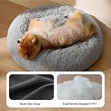 Bedsure Plush Round Cat Bed 60x60x14cm Washable Light Grey Calming view 3