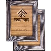 Rustic Wooden Picture Frame 5x7 Inch - Set of 2-100% Natural Eco Distressed Wood and Real Glass - Made for Wall and Table Top Display - Old Dark Grey