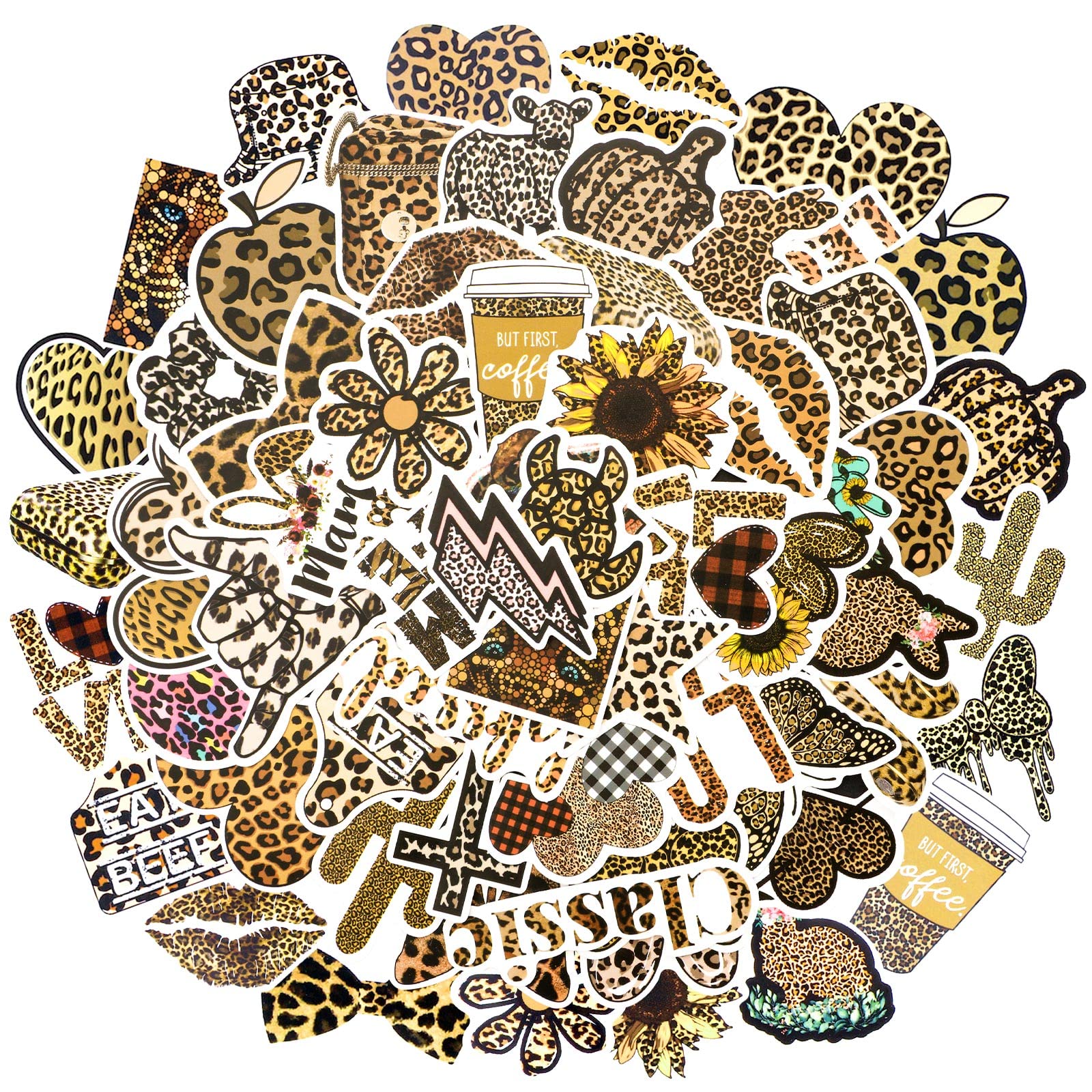 Photo 1 of 100 Pcs Leopard Print Stickers Pack Vinyl Waterproof Cheetah Print Stickers Aesthetic Leopard Decals for Women Laptop, Guitar, Water Bottles, Car, Party Favors, Bumper, Luggage, Phone