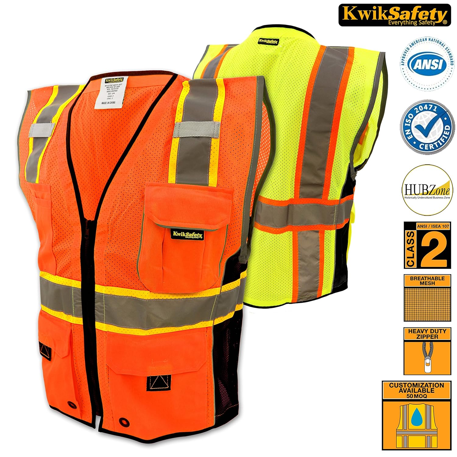 KwikSafety Orange Class 2 Executive Safari Safety Vest Hi Vis Mesh