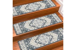 KOOTETA Stair Treads for Wooden Steps Indoor, 15 Pack 8" X 30" Non Slip Carpet Stair Treads with Reusable Adhesive for Kids Elders and Dogs, TPR Backing Stair Rugs Oriental Staircase Step Treads,Bohemia