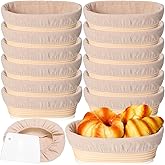Gejoy 12 Set Bread Proofing Baskets Oval Shaped Banneton Dough Proofing Bowls Kit with Cloth Liner and Plastic Scraper Sourdough Proofing Basket for Home Sourdough Bakers Supplies (10 Inch)