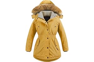CREATMO US Girl's Long Winter Warm Parka Sherpa Trimmed Collar Puffer Ski Jacket Coat
