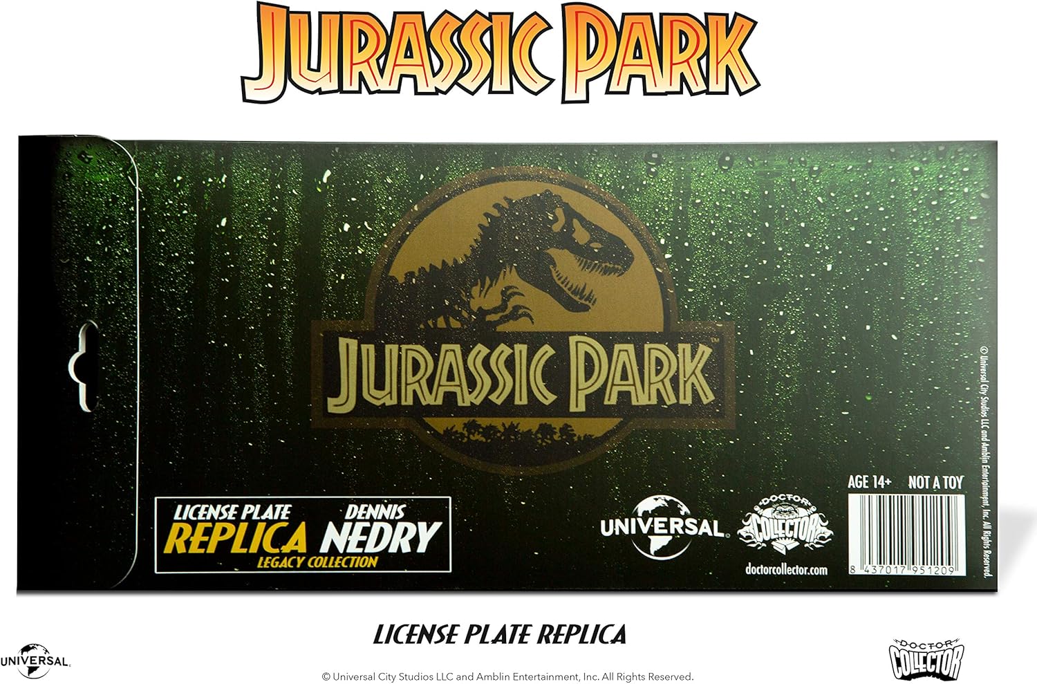 Doctor Collector Jurassic Park-Dennis Nedry Licence Plate Replica, Mehrfarbig/Meereswellen (Ocean Tides), Medium - Image 3