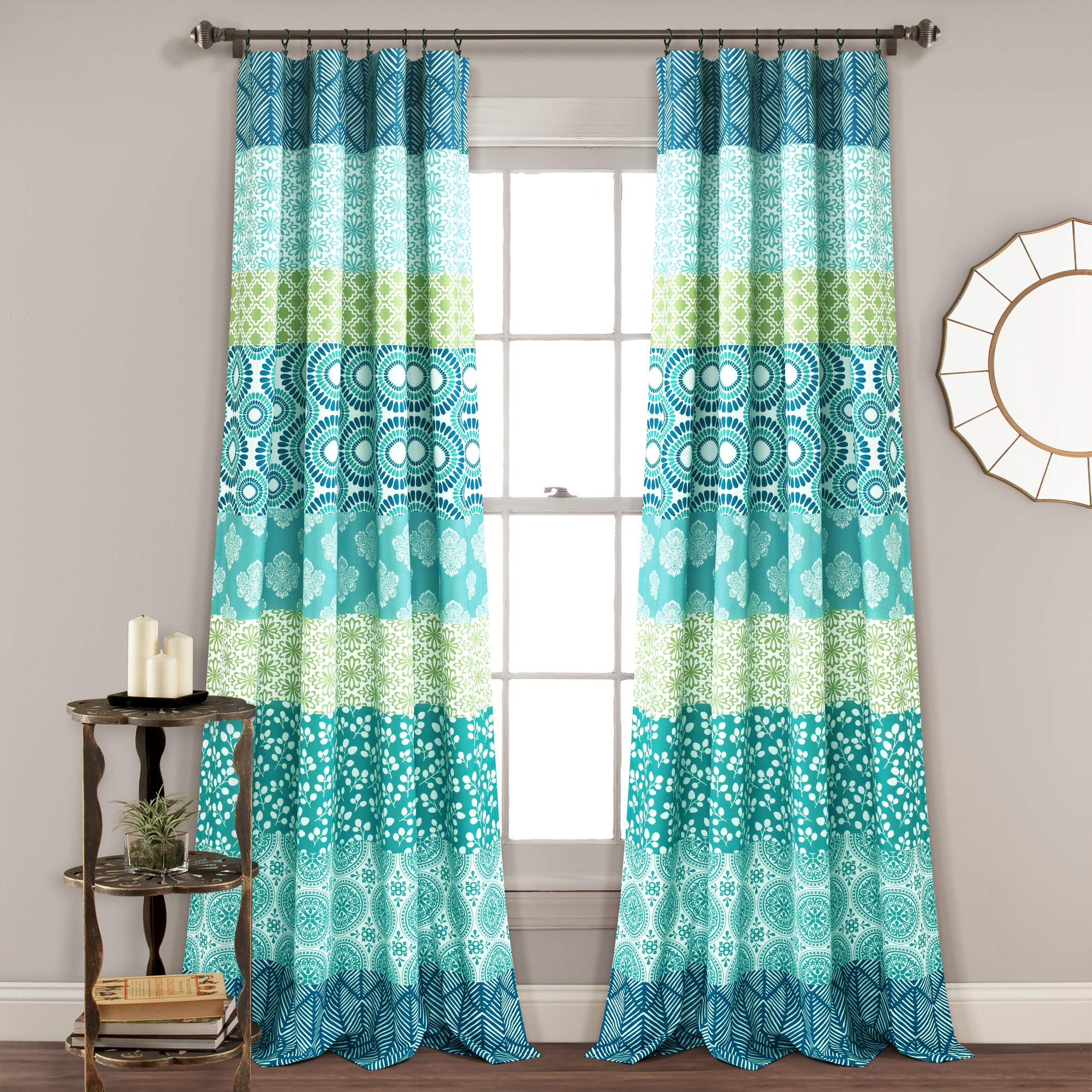 Lush Decor Bohemian Stripe Window Curtain Panels, Pair, 52" W x 84" L, Blue & Green - Colorful Long Curtains - Maximalist & Boho Decor - Boho Curtains For Bedroom, Living Room & Dining Room