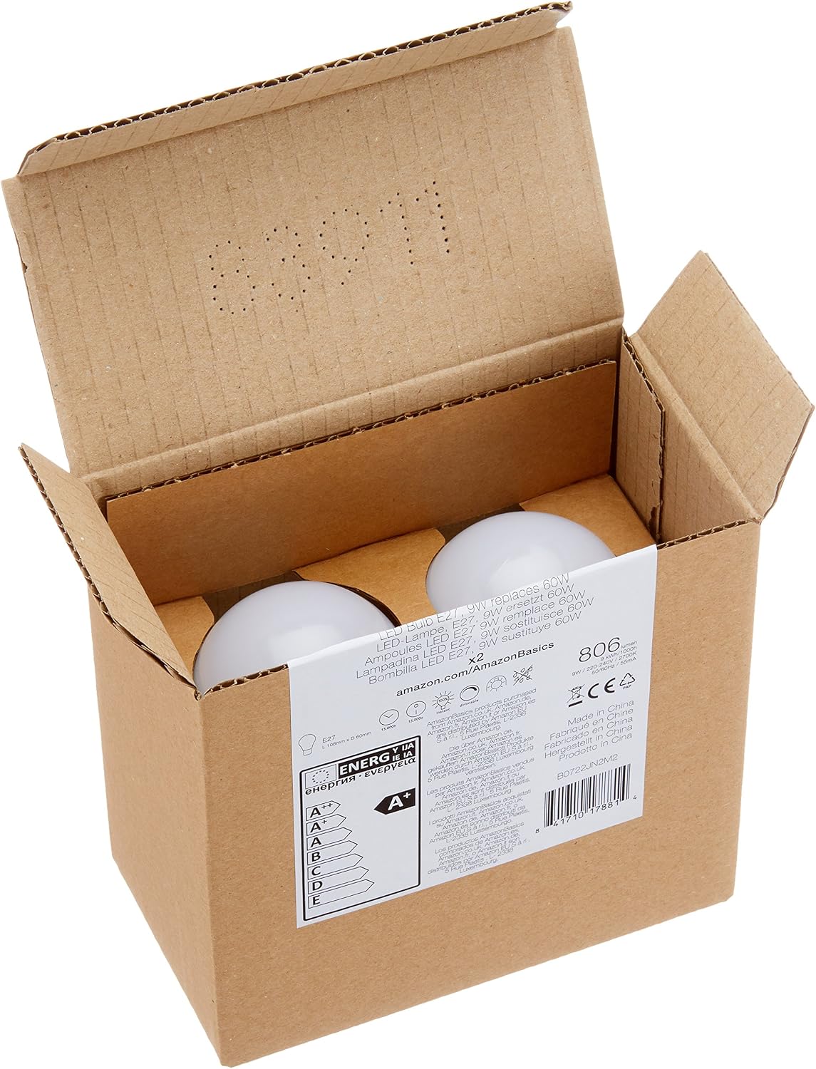 Amazon Basics LED E27 Edison Screw Bulb, 8.5 W (Equivalent to 60W), CRI80, Warm White, Dimmable - Pack of 2 - Image 5