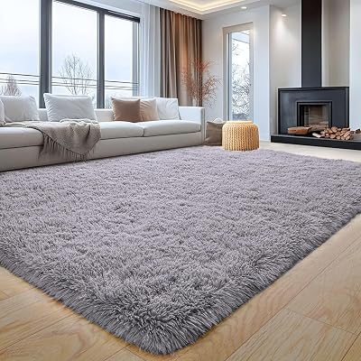Aspire Homeware Grey Fluffy 120x170 Rug Non Slip Large Modern Shaggy