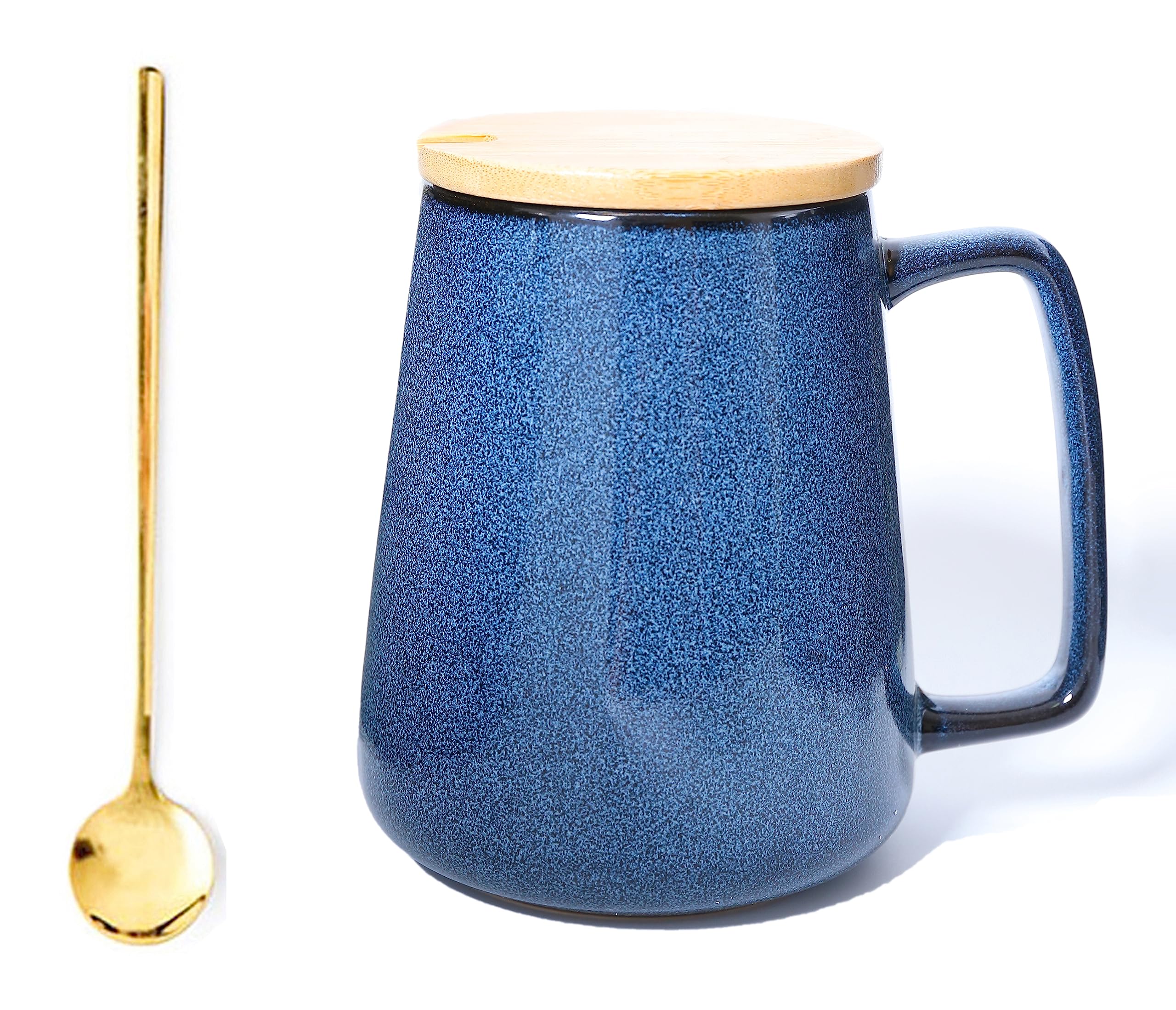 Cteahrow Large 24 OZ/700ml Ceramic Coffee Mugs, Capacity Mug with Handle,Tea Cup,Dishwasher Microwave Safe,for Office and Home (Blue with Cover)