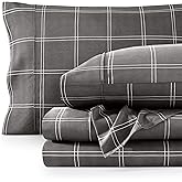 Bare Home King Sheet Set - Luxury 1800 Ultra-Soft Microfiber Double Brushed - Deep Pockets - Easy Fit - 4 Piece Set - Bedding Sheets & Pillowcases (King, Modern Plaid - Grey/White)