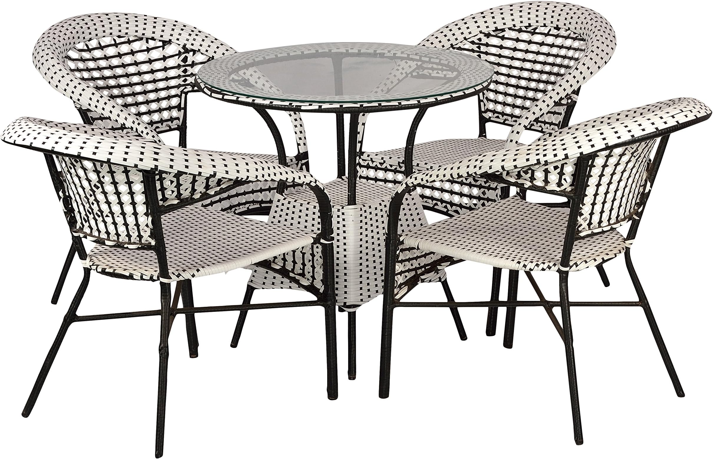FurniFuture Whlack Outdoor Patio Furniture 4 Chair and Table Set with Glass