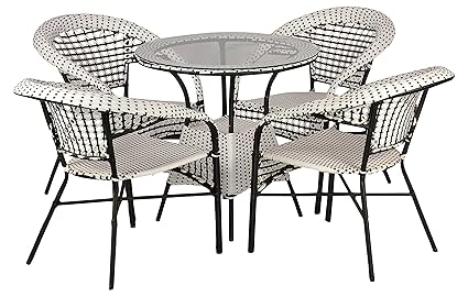 FurniFuture Whlack Outdoor Patio Furniture Set 4+1 - (White & Black)