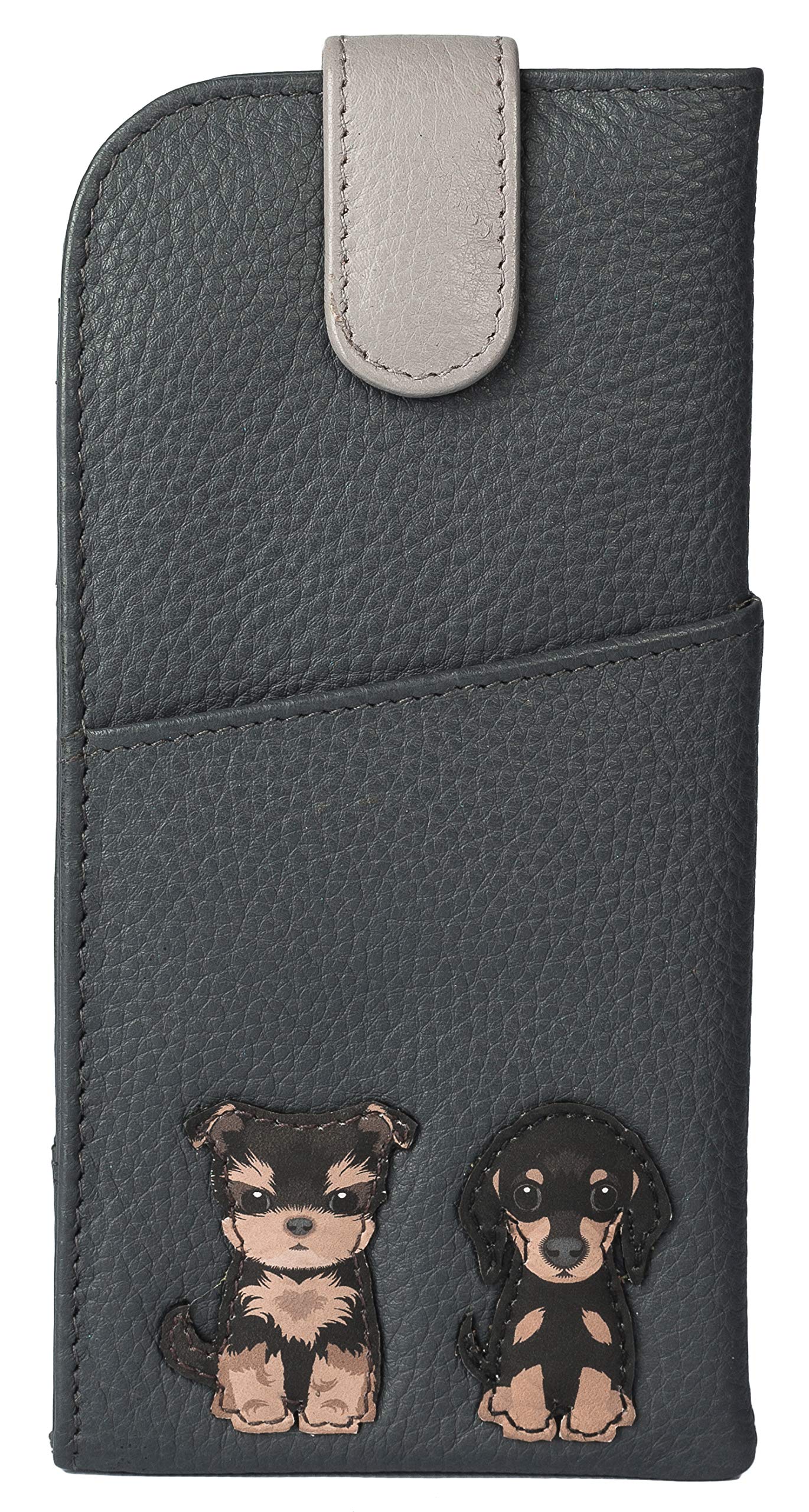Dogs Glasses case by Mala Leather 5156 65 Soft Leather Wide tab top Ladies (Grey)