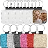 Framendino, 16 Pack Sublimation Blank Keychain Glitter PU Leather Square Rectangle Heat Transfer Key Chain for DIY Craft Making 6 Colors