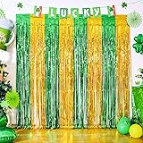 LYUBASA 3 Pack St. Patrick's Day Foil Fringe Curtains St Patricks Day Party Decorations 3.3x6.6 ft Irish Green Gold Streamer 