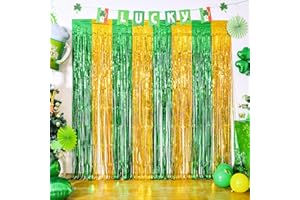 LYUBASA 3 Pack St. Patrick's Day Foil Fringe Curtains St Patricks Day Party Decorations 3.3x6.6 ft Irish Green Gold Streamer Photo Booth Prop Backdrop Decor Indoor Outdoor Party Supplies for Birthday