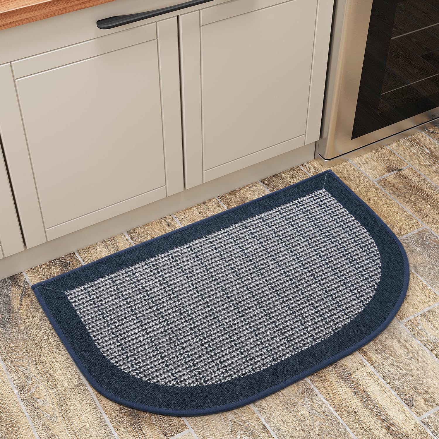 Photo 1 of PADOOR Kitchen Mats for Floor, Kitchen Rugs Non Slip Washable, Half Circle Kitchen Floor Mat Sink Rug Rubber Backed Super Absorbent, 20”x32” Blue