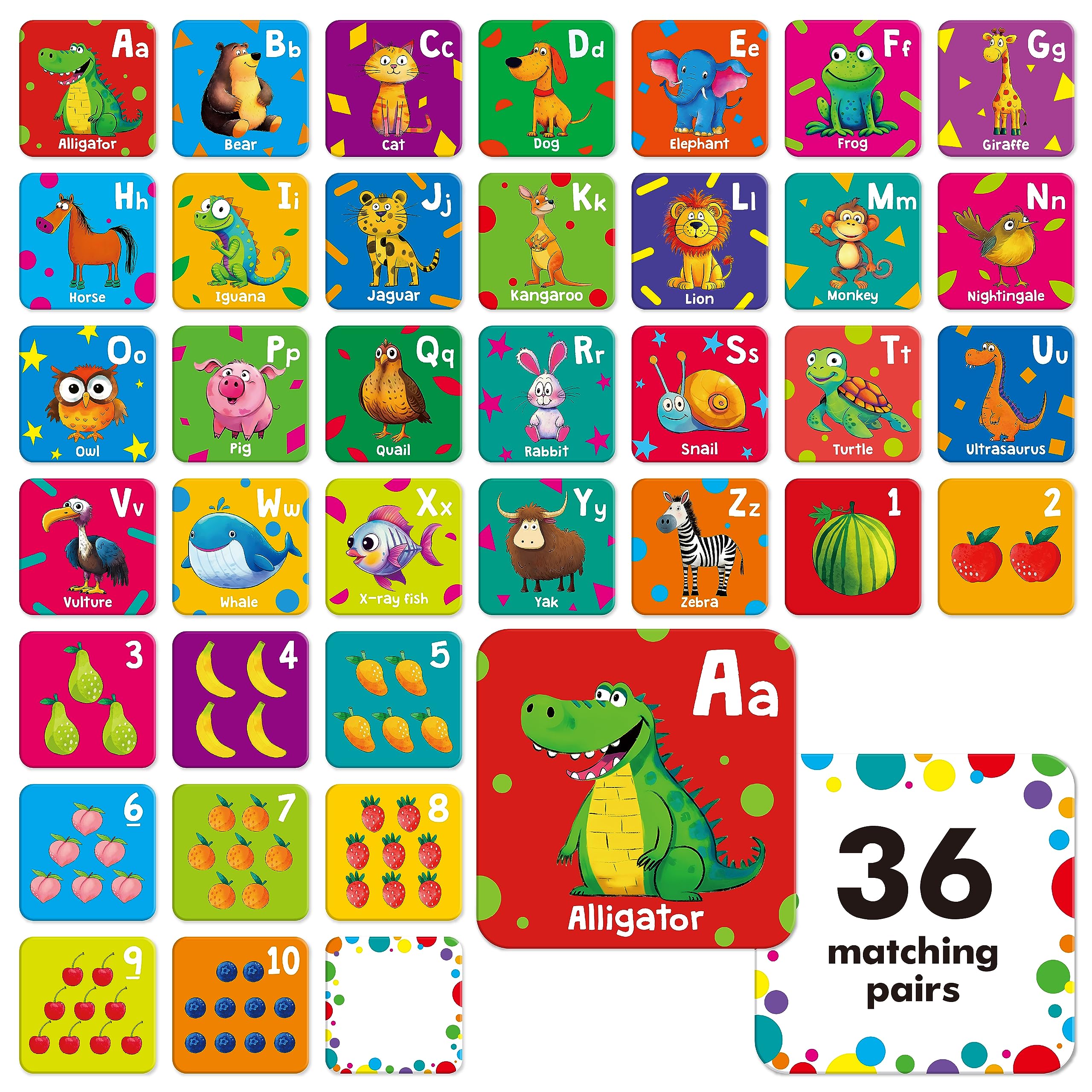 Hebayy 72 PCS Memory Matching Game, Alphabet & Numbers Matching Cards for Toddlers 36 Pairs Memory Cards for Preschool 4 5 6 Years Old — image 1