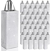 Woanger 48 Pcs Valentine's Day Wine Gift Bags with Handles Reusable Metallic Glitter Non Woven Wine Bottles Bags for Holidays Wedding Party Favor Housewarming