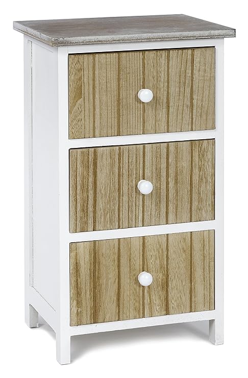 ts-ideen Design Kommode Schrank Holz Natur und weiß Standregal mit DREI Schubladen zur Aufbewahrung