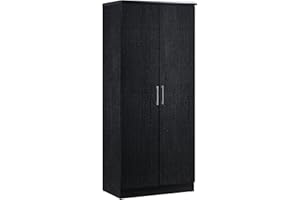 HODEDAH IMPORT 2 Door Wardrobe with Adjustable/Removable Shelves & Hanging Rod, Black