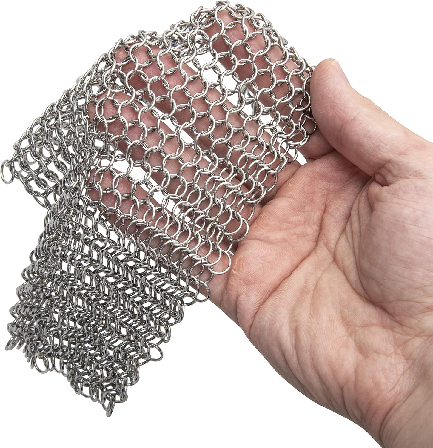 SILVERIO Cast Iron Skillet Cleaner - Heavy Duty Stainless Steel 7” x 7” Chainmail Scrubber - Cleans Pre-Seasoned Pots, Pans, Dutch Ovens, Griddles - Complete with 2 Scouring Sponges: Health & Personal Care