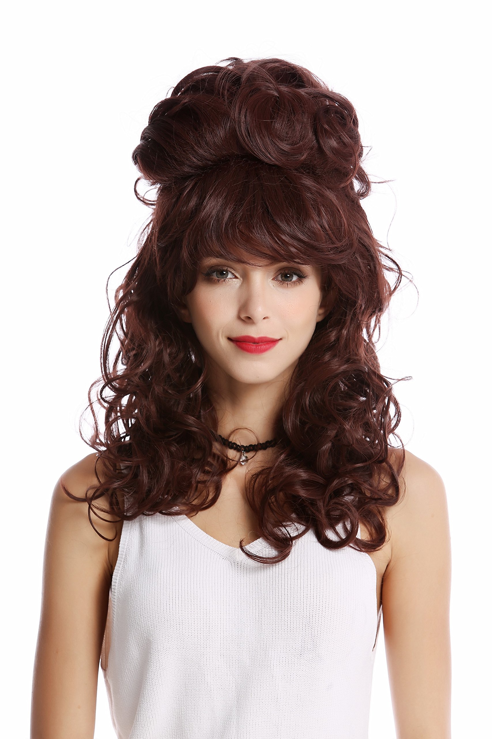 WIG ME UP - GF-W2418-33 Quality Lady Wig Baroque 60s Beehive Retro Bun curly long mahogany reddish brown Pop Singer
