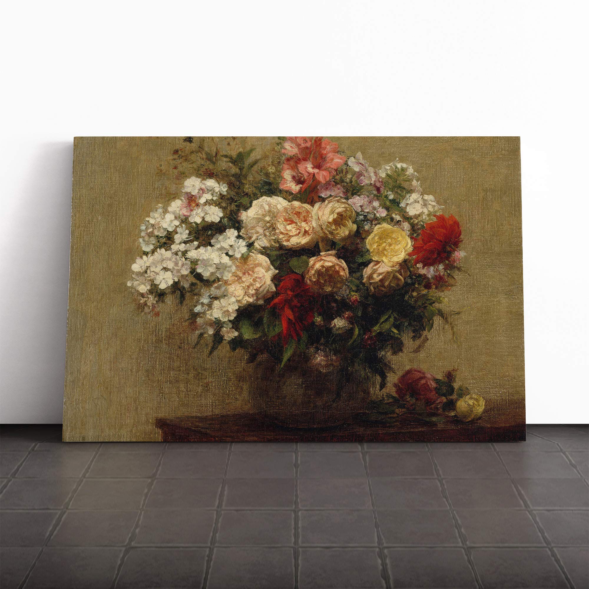 Henri Fantin-Latour Summer Flowers (4) Canvas Print | Gallery Wrapped 30mm Frame Wall Art | 20x14 inches | Ready to Hang | Modern Floral Picture | Living Room Bedroom Lounge Office