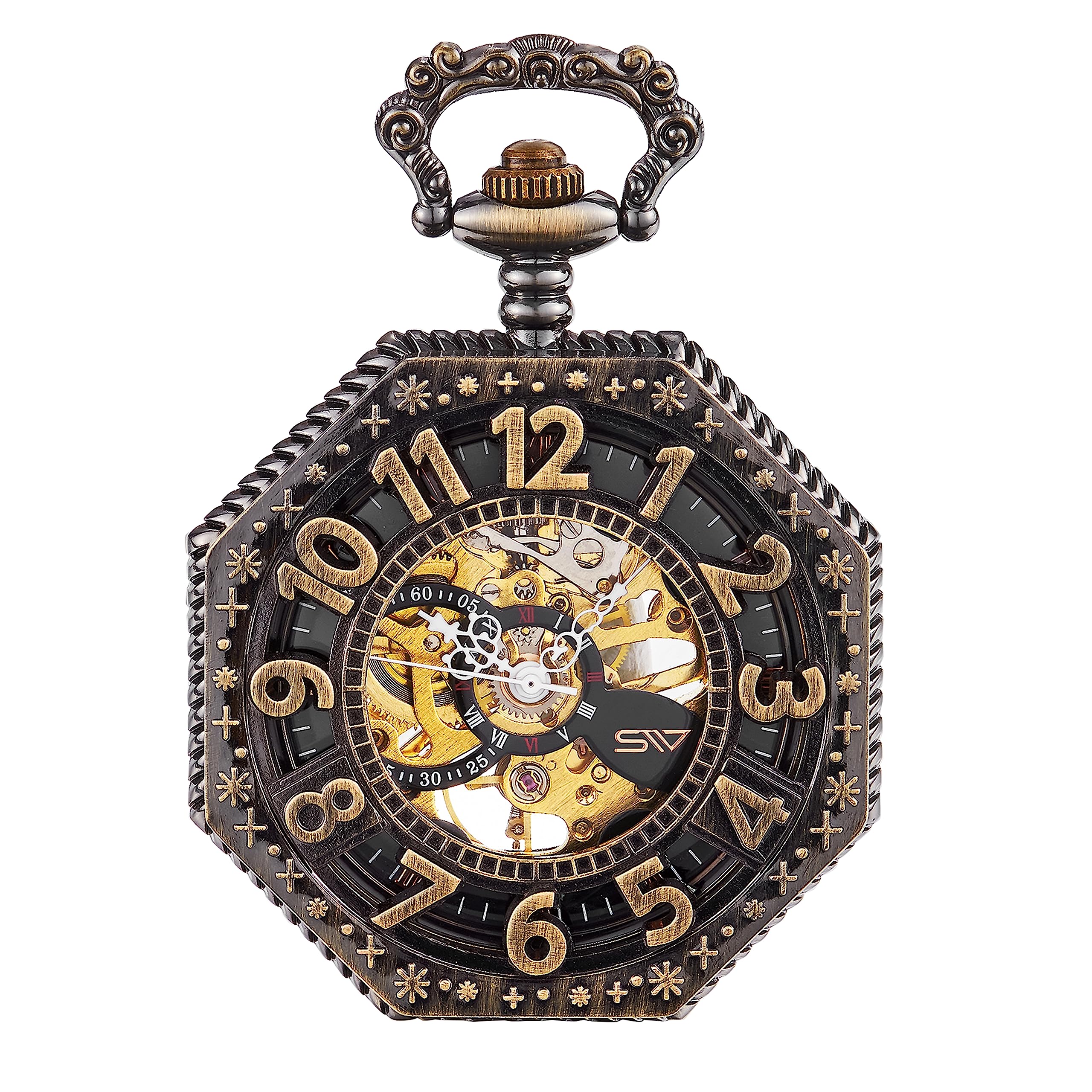ShoppeWatch Men’s Pocket Watch with Chain | Hand Winding Vintage Pocket Watch | Classic Mechanical Movement Pocketwatch | 1920s Railroad Steampunk Costume Accessory
