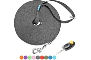 BAAPET 15 ft 20 ft 30 ft 50 ft 100 ft Long Dog Training Leash for Dog Training, Play, Camping, or Backyard Lead with Training Clickers for Small, Medium and Large Dogs or Cats (100 Feet, Black)
