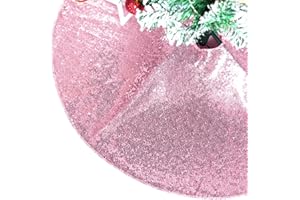 PartyDelight Christmas Tree Skirt Pink 24" Round Sparkly Fuchsia Pink Sequin Small Ornaments Xmas New Years Party Decorations