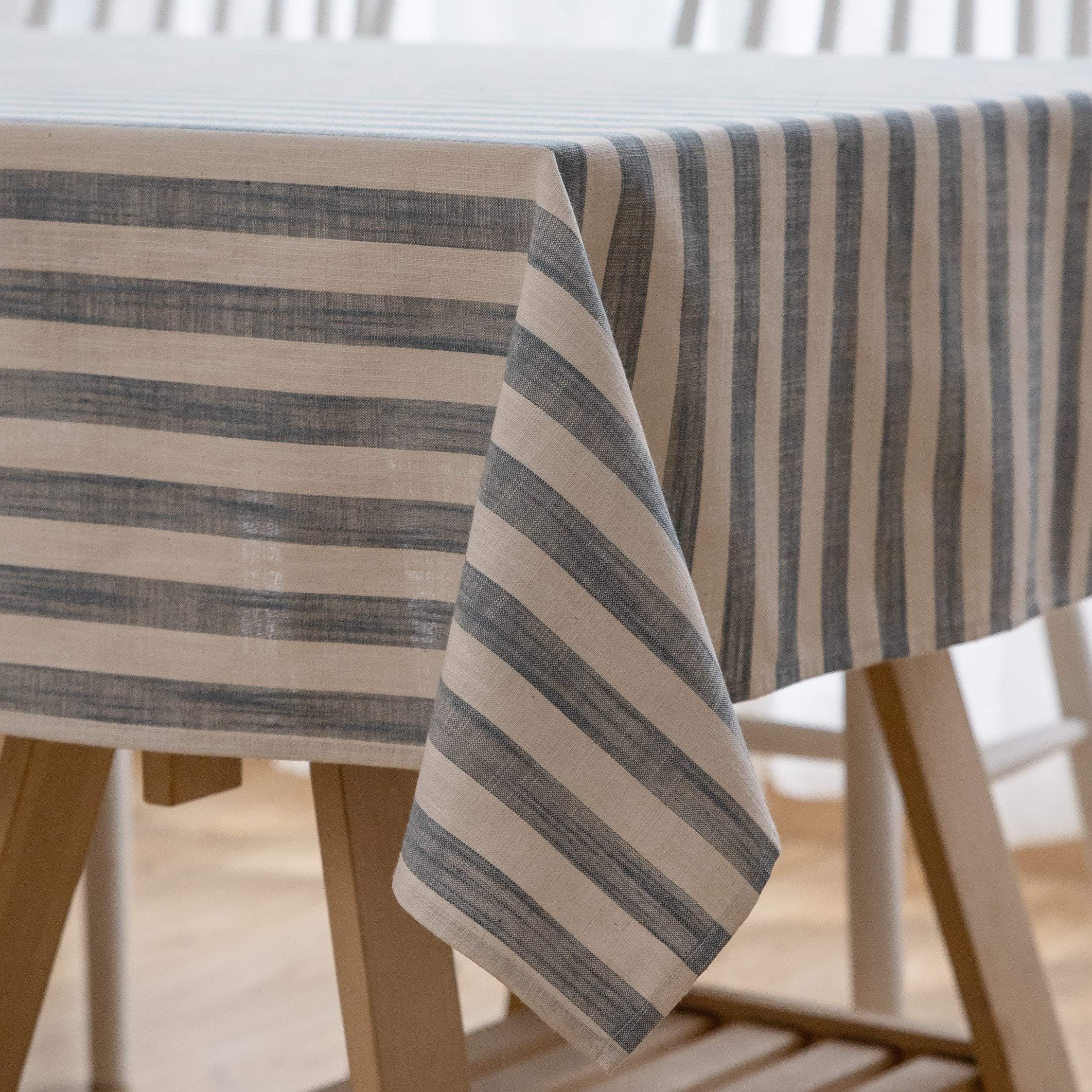 Aquazolax Linen Cotton Rectangular Tablecloth Stripe Table Covers Events Home Décor for Parties Wedding and Gatherings, 54"x84", Blue