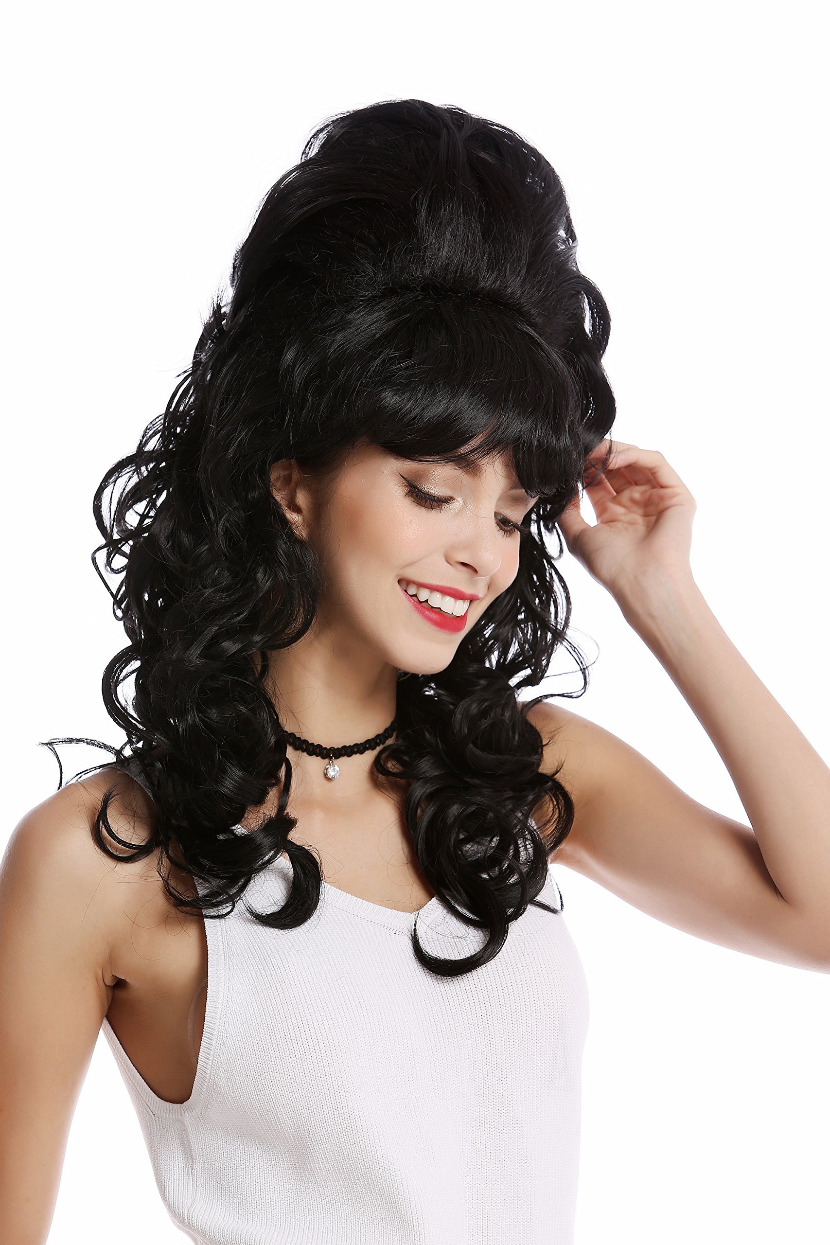 WIG ME UP - GF-W2418-1B Quality Lady Wig Baroque 60s Beehive Retro Bun curly long black Pop Singer