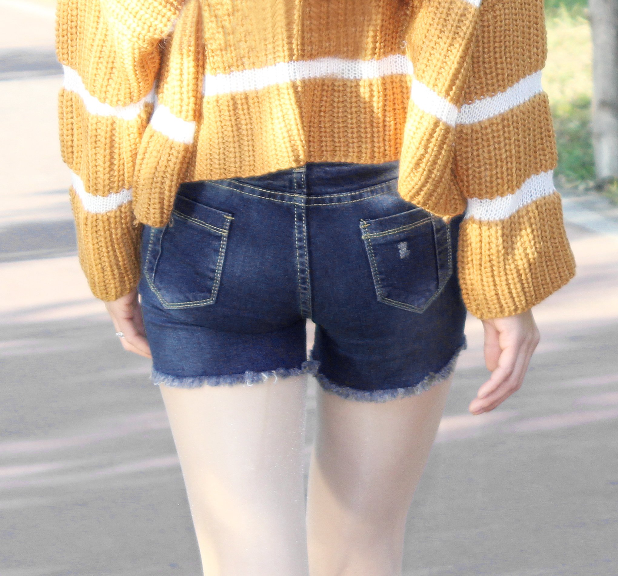 Goddess Area Women\'s Casual Mid Waisted Distressed Ripped Stretch Denim Girl\'s Shorts Jeans (19, Blue)