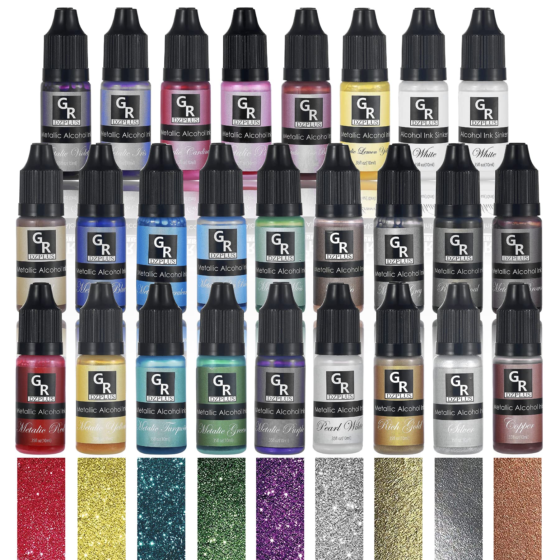 Metallic Alcohol Ink Set -26 Metallic Colors Alcohol Based Ink for Resin Art, Fluid Art,Resin Craft,Resin Petri Dish，Alcohol Ink Paint for Yupo,Tumbler (Metallic 26 Color Set)