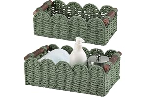 DUOER Storage Basket Wicker Baskets for Organizing Toilet Paper Storage Basket for Toilet Tank Top,Green