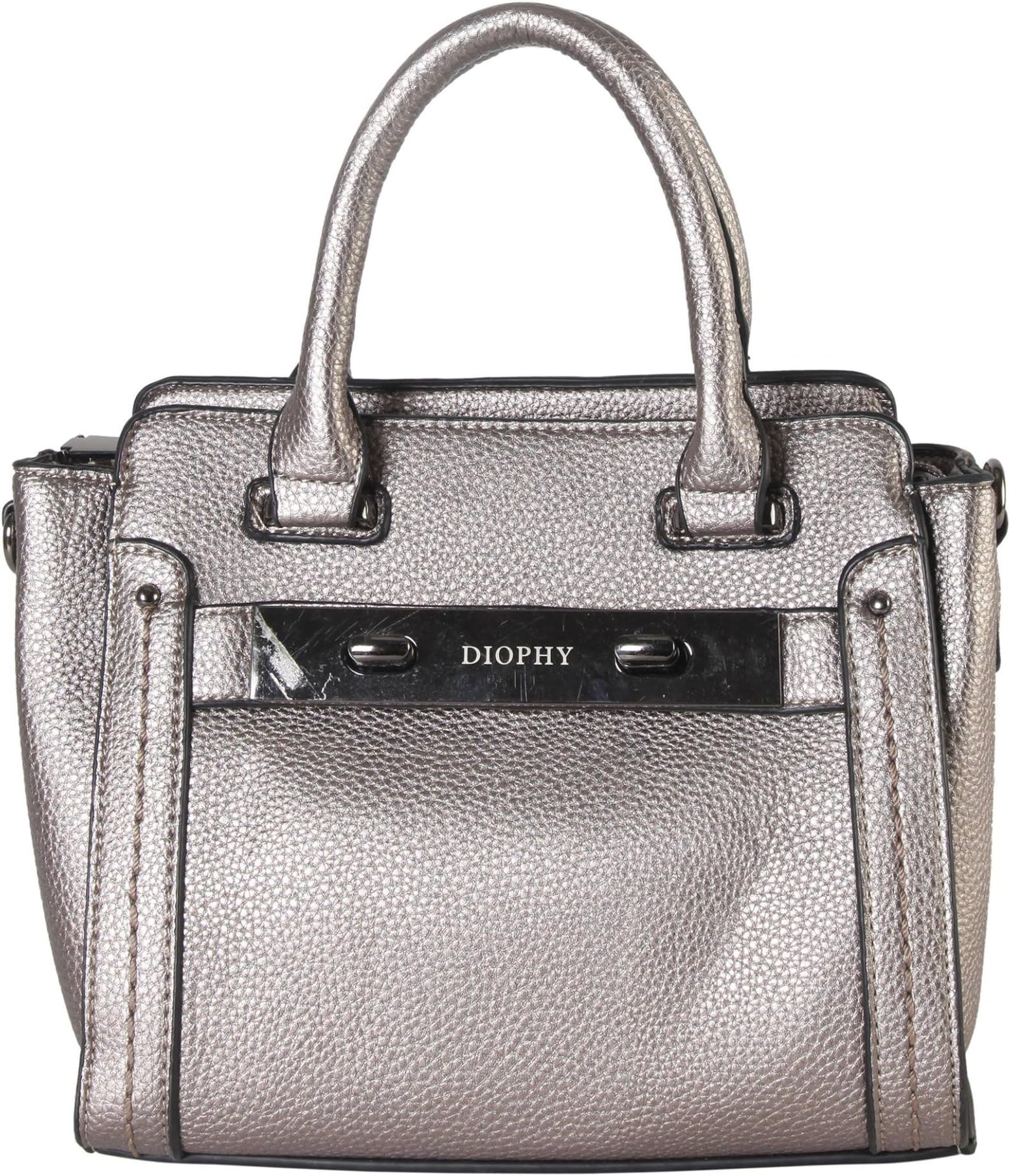 Diophy PU Leather Front Metal Logo Décor Small Trapeze Handbag Womens Purse with Removable Strap AB-036